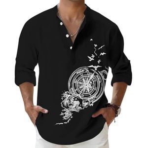 DEELMO Men's Cotton Blend Mandarin Collar Self One Design Full Sleeve Casual Short Kurta