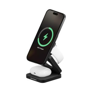 DailyObjects Surge Foldaway 3-in-1 Qi2-Certified Magsafe-Compatible Wireless Charger | Compatible with iPhone 12 and Above & All Qi Enabled Phones, Earbuds, Smartwatches | Fast Charging