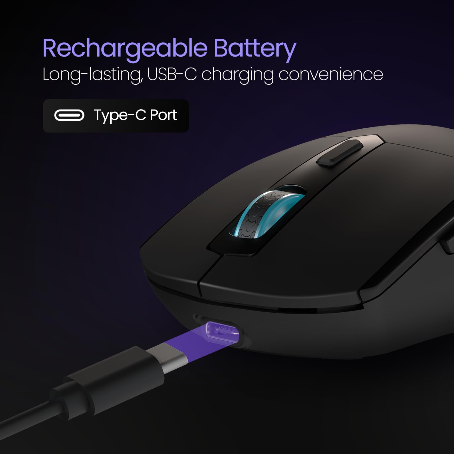Portronics Toad One Bluetooth Mouse with 2.4 GHz & BT 5.3 Dual Wireless, 6 Buttons, Rechargeable, RGB Lights, Connect 3 Devices, Ergonomic Design for Laptop, Smartphone, Tablet (Black) - Image 3