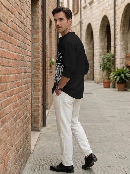 DEELMO Men's Cotton Blend Mandarin Collar Self One Design Full Sleeve Casual Short Kurta - Image 4
