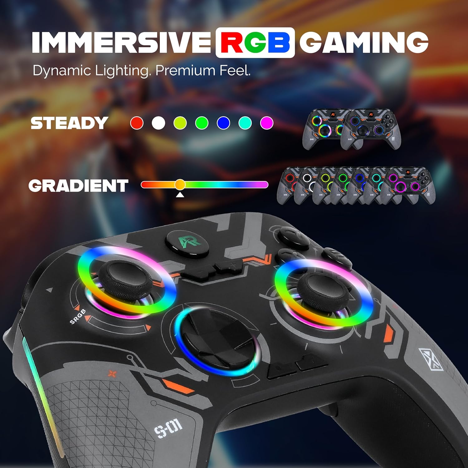 ARcNet Tri-Mode Wireless Gaming Controller with Hall Effect Joysticks & Triggers, 2.4G / Bluetooth/Wired Gamepad for PC, Windows 10/11, Laptop, Android, iOS & PS3, RGB, Anti-Drift (Black) - Image 3