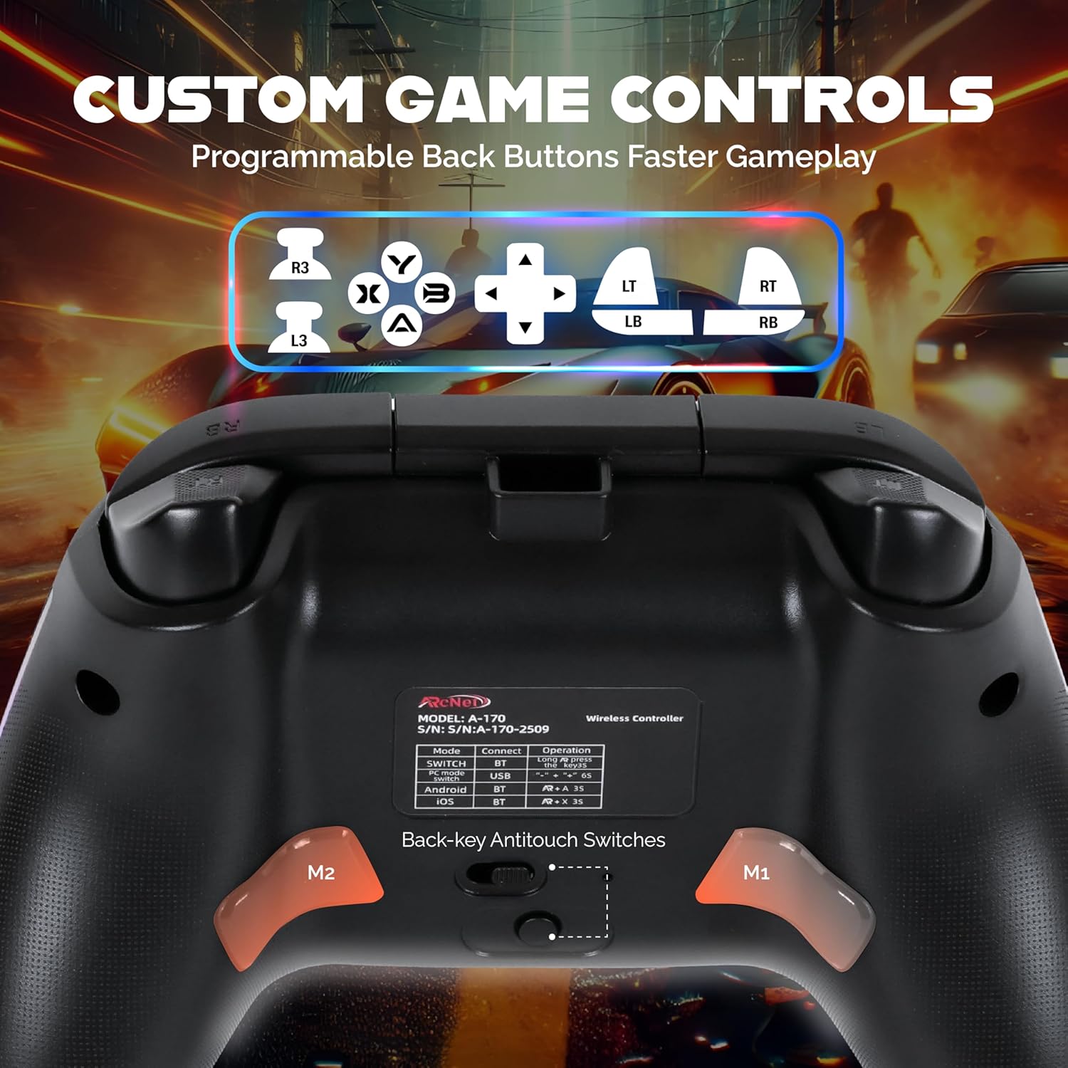 ARcNet Tri-Mode Wireless Gaming Controller with Hall Effect Joysticks & Triggers, 2.4G / Bluetooth/Wired Gamepad for PC, Windows 10/11, Laptop, Android, iOS & PS3, RGB, Anti-Drift (Black) - Image 5