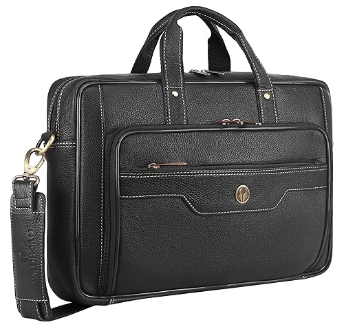 WildHorn Leather Laptop Bag for Men – Fits up to 15.6-inch Laptop/MacBook | Padded Laptop Compartment | Carry Handles & Adjustable Strap | Dimensions: 16.0 x 3.5 x 11.5 inches - Image 2